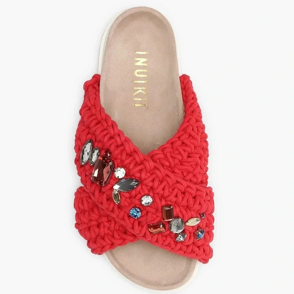 INUIKII Slipper Woven Stones Red color Size 38 (7.5)